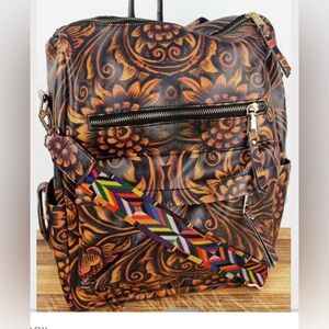 Floral Patterned Leather Backpack with Detachable Reversable Strap- NWT